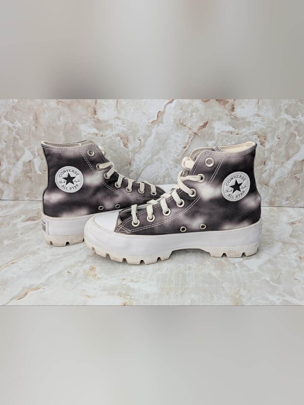 Converse All Star Womens Gray White Tie Dry Lace-Up Platform High-Top Shoes Sz6